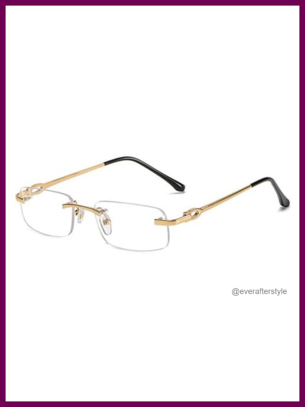 Rimless Rectangle Sunglasses Gold Metal Frame Retro Hip Hop UV400 Unisex